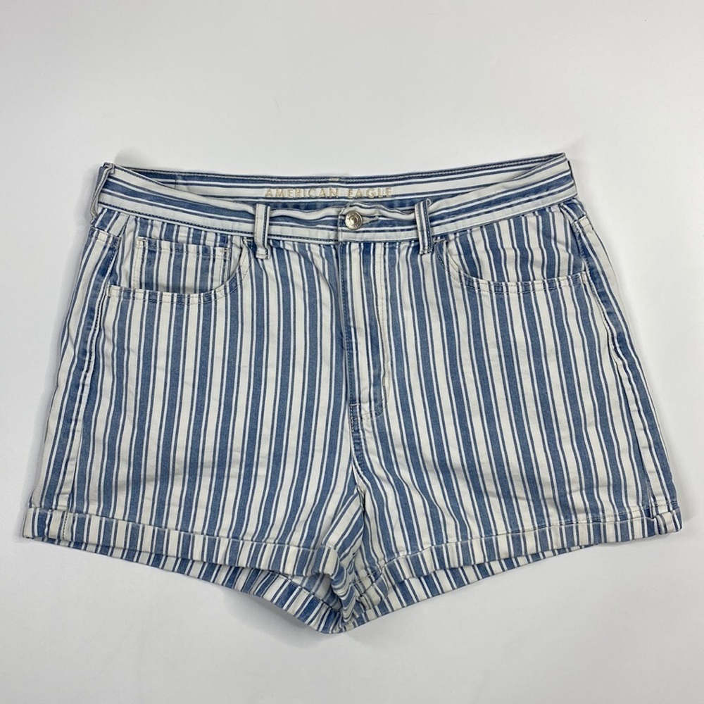 American Eagle Mom Short Blue White Striped Size 12